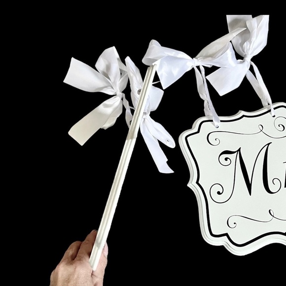 Mr. & Mrs. Wooden Chair Signs for Wedding Reception or Party - White Black - Picture 4 of 7